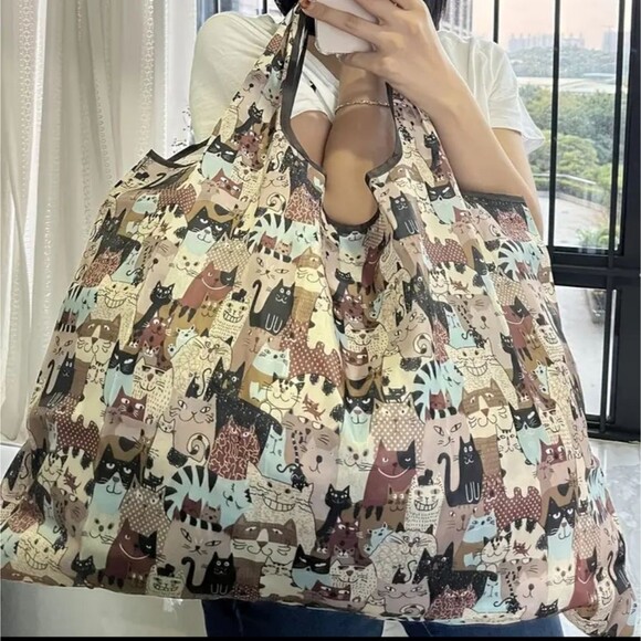 Cat tote bag foldable collapsible shopping carry on - Picture 2 of 3